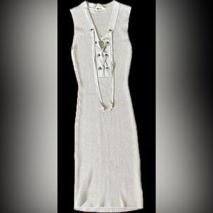 Michael Kors | Lace-Up Ribbed Midi Dress - grey